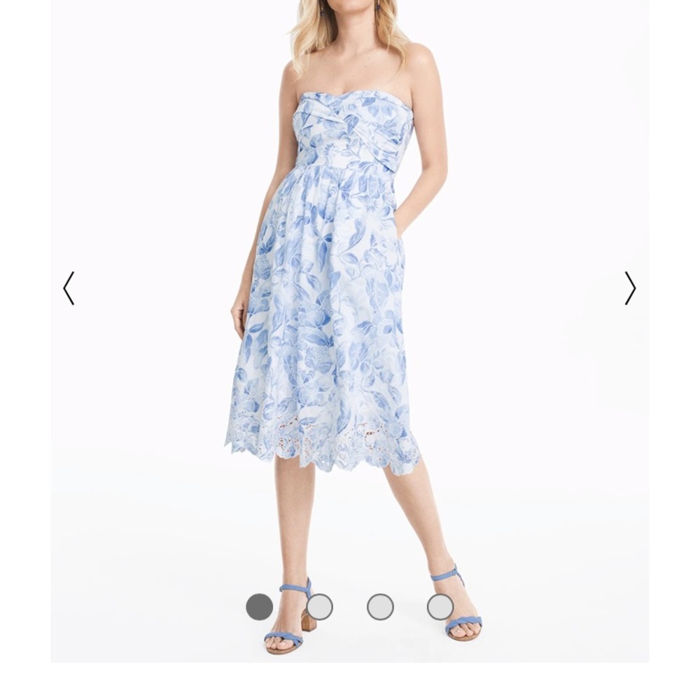 Floral embroidered cotton sundress in blue opal.